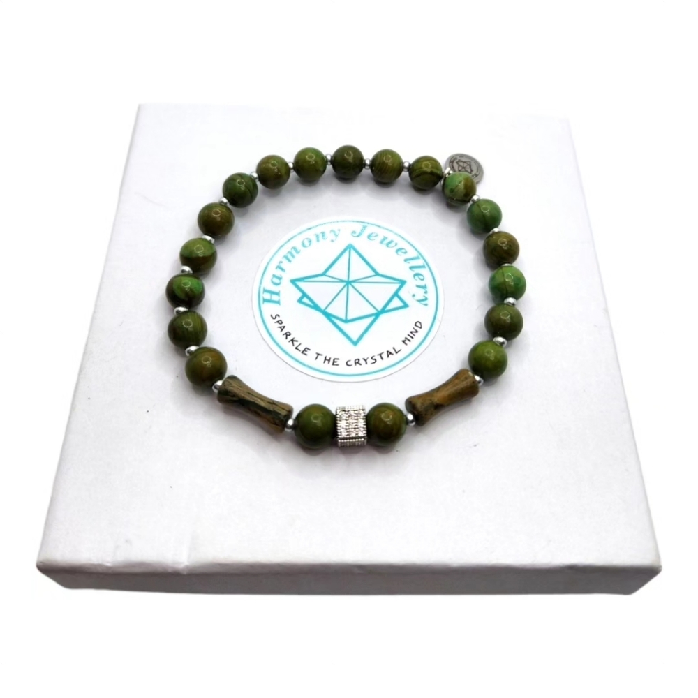 Jade Zirconia Stainless steel charm bracelet 8 mm
